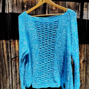Sweter handmade z bawełny – oversize, kolory indygo, turkus, mięta