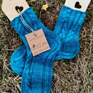 Ciepłe skarpety z wełny skarpetkowej turkusowe bez ściągacza